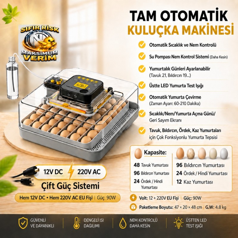 48 lik Çift Güç Tam Otomatik Kuluçka Makinesi