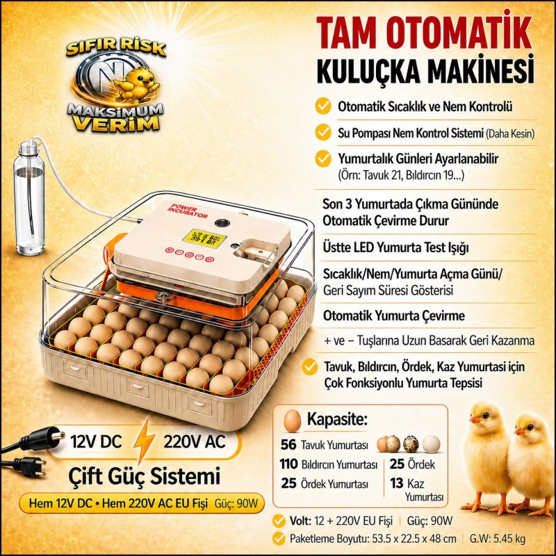 56 lık Çift Güç Tam Otomatik Kuluçka Makinesi