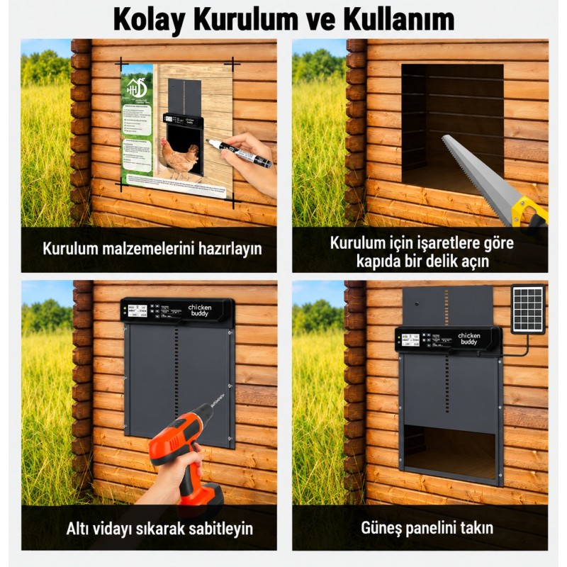 JSM02 Siyah-Güneş Enerjisi Sistemli Yeni Kümes Kapısı